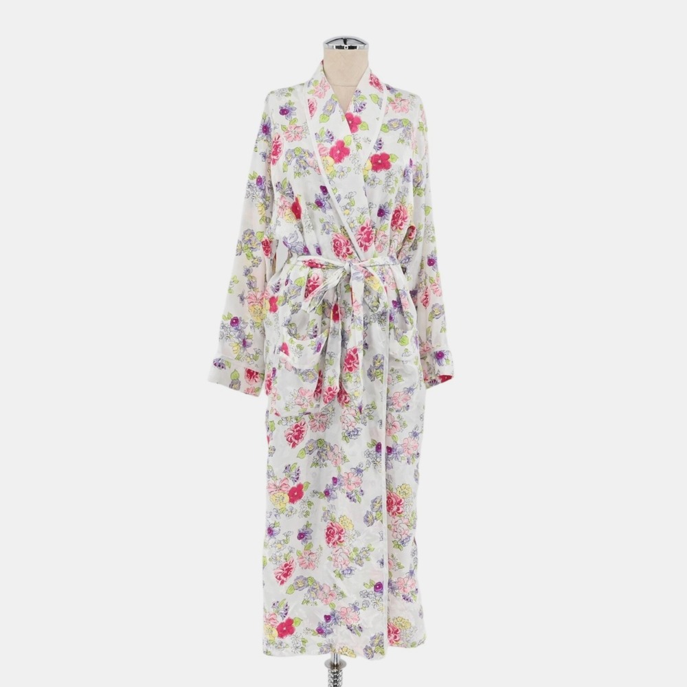 Victorias Secret Floral Wrap Robe Womens Size S Gold Label Vintage Y2K Lingerie